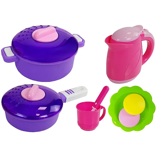Pink kitchen with pots, food Household appliances, kitchens