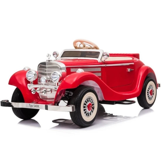 Raudonas akumuliatorinis retro automobilis Mercedes 540K Elektrinės mašinėlės vaikams
