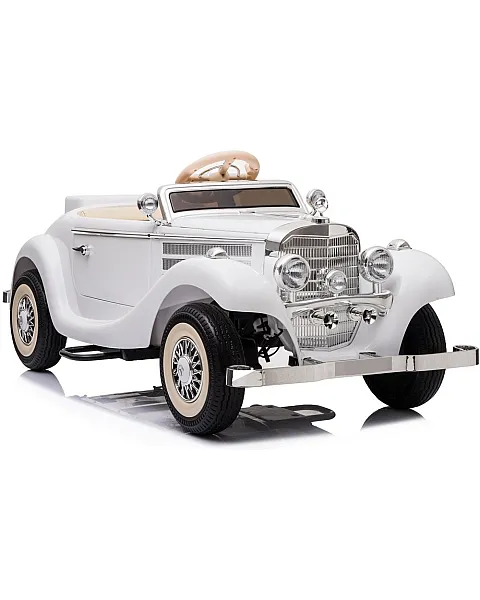 Baltas akumuliatorinis retro automobilis Mercedes 540K
