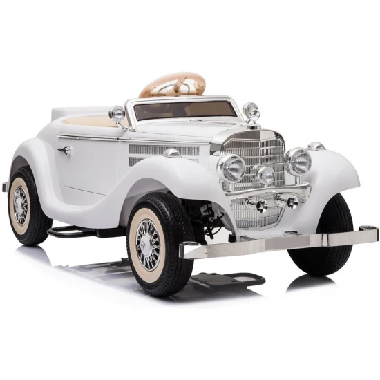 Baltas akumuliatorinis retro automobilis Mercedes 540K Elektrinės mašinėlės vaikams