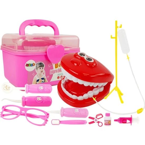 Rožinis odontologo rinkinys dėžutėje Gydytojo rinkiniai