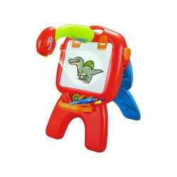 Raudona dvipusė kreidinė lenta su pieštukais, žaidimais 