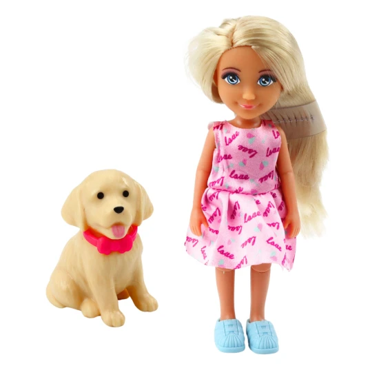 Lėlė ant triračio motorolerio su šuniuku Lėlės ir žaidimų rinkiniai