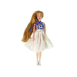 Lėlė su ilgais rudais plaukais ir kate