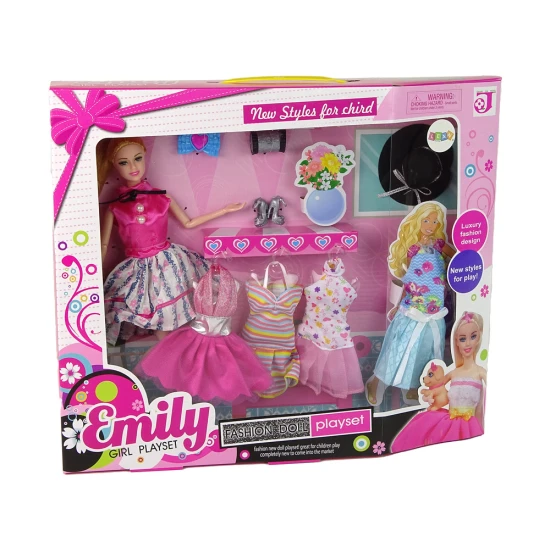 Lėlė Emilija su aksesuarais ir suknelėmis Lėlės ir žaidimų rinkiniai