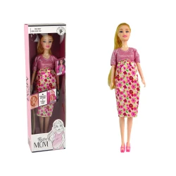 Nėščia lėlė rožine suknele su kūdikiu