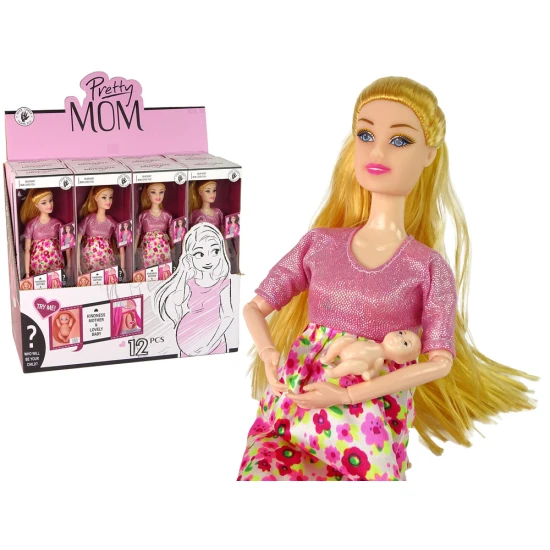 Nėščia lėlė rožine suknele su kūdikiu Lėlės ir žaidimų rinkiniai