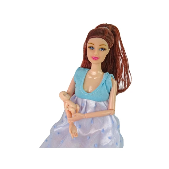 Nėščia lėlė su kūdikiu, mėlyna suknelė Lėlės ir žaidimų rinkiniai