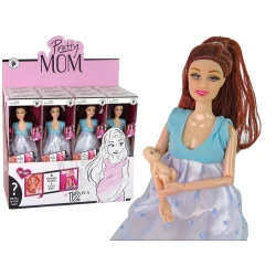 Nėščia lėlė su kūdikiu, mėlyna suknelė