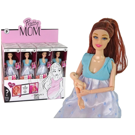 Nėščia lėlė su kūdikiu, mėlyna suknelė Lėlės ir žaidimų rinkiniai