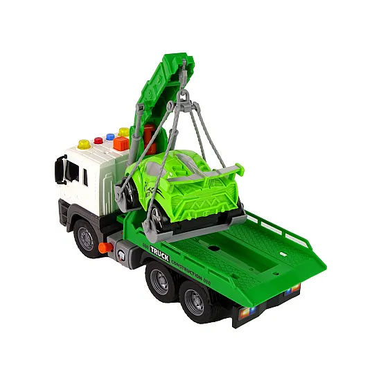 Car Transporter Roadside Assistance Tow Truck 1:16 Green Sound Lights Žaisliniai automobiliai