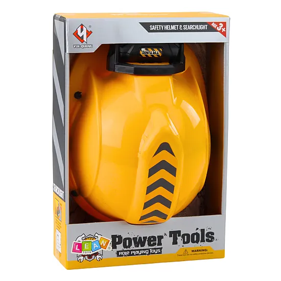 Children's Construction Helmet with Headlamp Chin Strap Yellow Darbo įrankiai