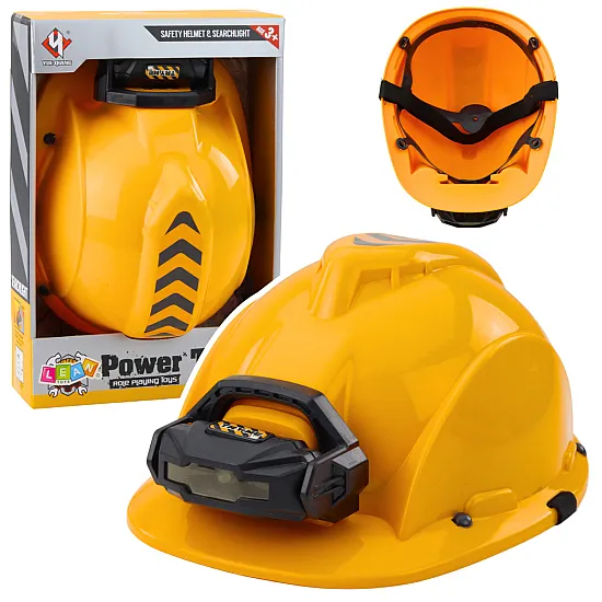 Children's Construction Helmet with Headlamp Chin Strap Yellow Darbo įrankiai