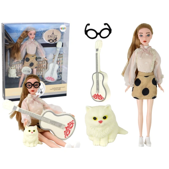 Lėlė Emilija su gitara ir kačiuku Lėlės ir žaidimų rinkiniai