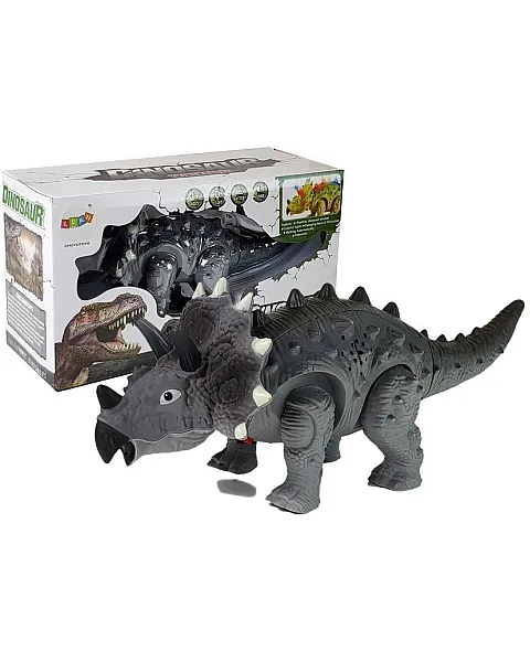 Baterijomis maitinamas pilkas Triceratops dinozauras