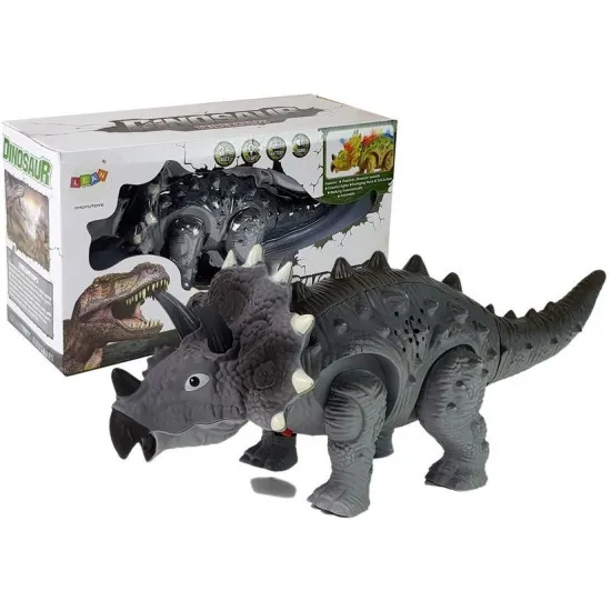 Baterijomis maitinamas pilkas Triceratops dinozauras Dinozaurai