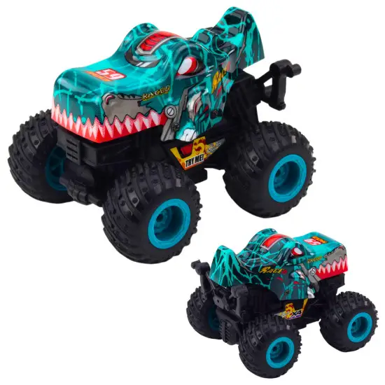 Dinosaur Offroad Vehicle Drive Lights Sounds Green Turquoise Žaisliniai automobiliai