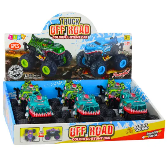 Dinosaur Offroad Vehicle Drive Lights Sounds Green Turquoise Žaisliniai automobiliai