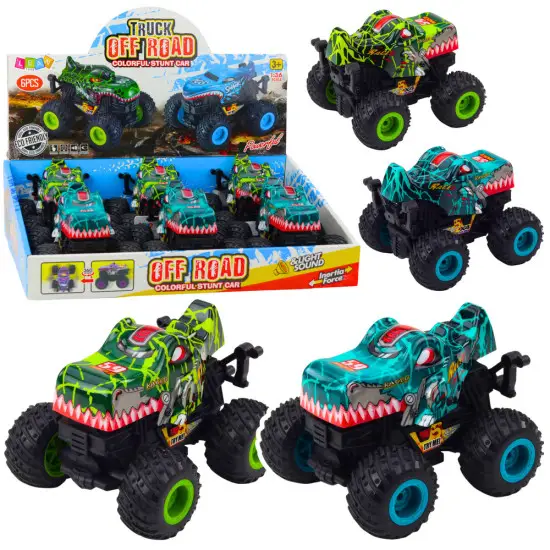 Dinosaur Offroad Vehicle Drive Lights Sounds Green Turquoise Žaisliniai automobiliai