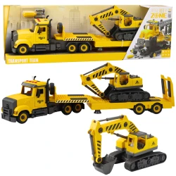 Išardomas sunkvežimis su vikšriniu ekskavatoriumi