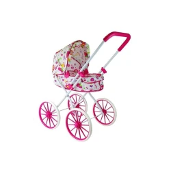 Lėlės vežimėlis retro dideli ratai gėlės