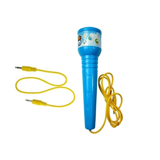 Baltas elektroninis fortepijonas su mėlynu mikrofonu Muzikos instrumentai