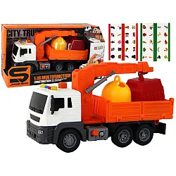 Oranžinė šiukšliavežė su kranu