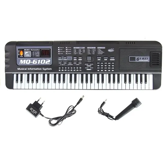 Juodas pianinas su 61 klavišu ir mikrofonu mokymuisi Muzikos instrumentai