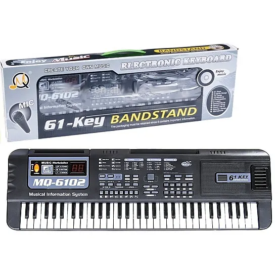 Juodas pianinas su 61 klavišu ir mikrofonu mokymuisi Muzikos instrumentai