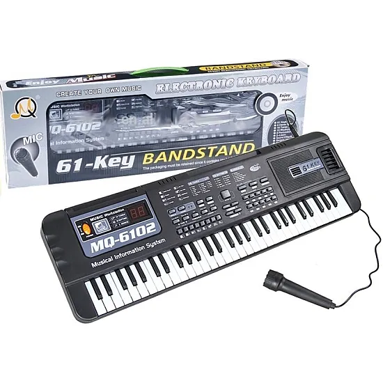 Juodas pianinas su 61 klavišu ir mikrofonu mokymuisi Muzikos instrumentai