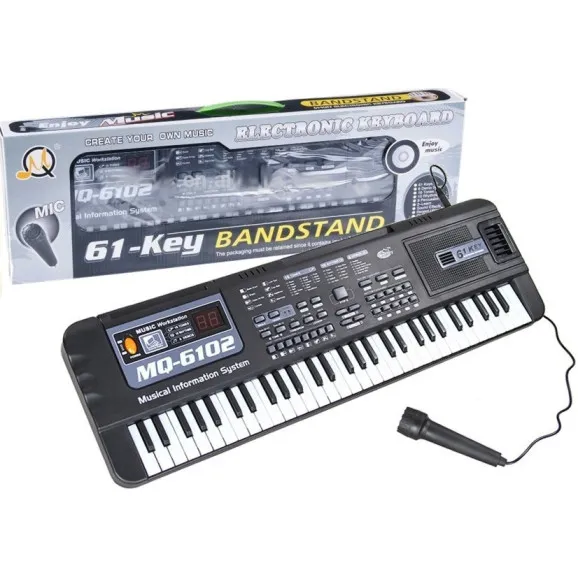 Juodas pianinas su 61 klavišu ir mikrofonu mokymuisi Muzikos instrumentai