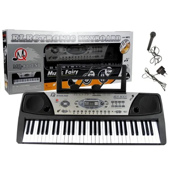 Musta lasten piano mikrofonilla ja nuottitelineellä Musiikkisoittimet