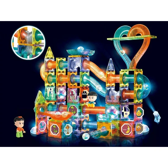 Magnetinias blokeliai su šviečinačiais kamuoliukais 202 vnt detalės Konstruktoriai