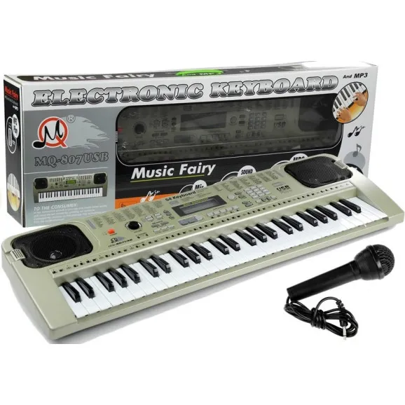Pilkas muzikinis pianinas su mikrofonu Muzikos instrumentai