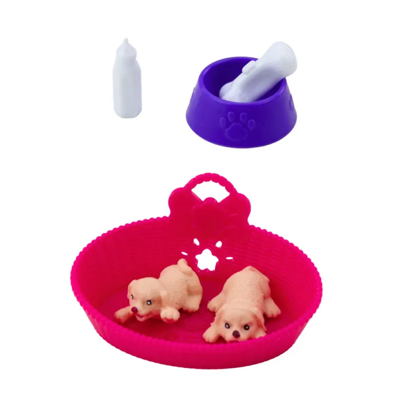 Mini nukkesarja kahdella koiranpennulla Nuketkuja ja lelujen keräilyiden