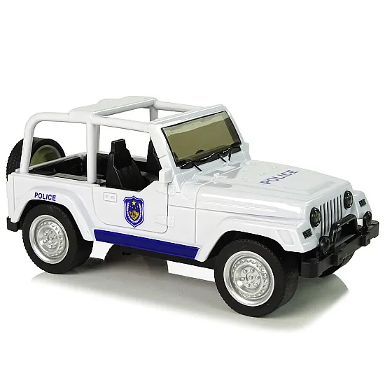 Baltos spalvos visureigis policijos automobilis Žaisliniai automobiliai