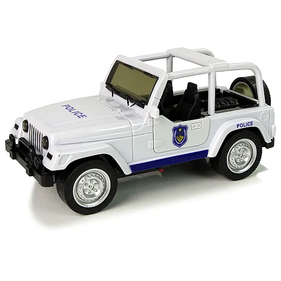 Baltos spalvos visureigis policijos automobilis Žaisliniai automobiliai