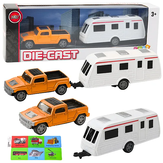 Set of Metal Car with Camper Trailer Orange Žaisliniai automobiliai