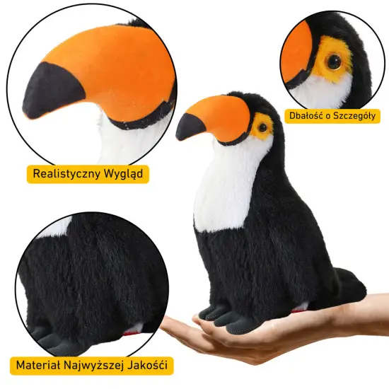 Juodai baltas pliušinis žaislas Tukanas 30cm