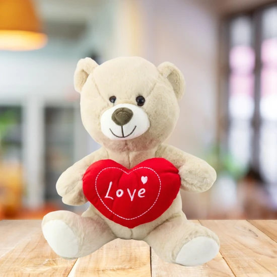 Plush Toy Teddy Bear with Heart Cream Beige 30cm Pliušiniai žaislai