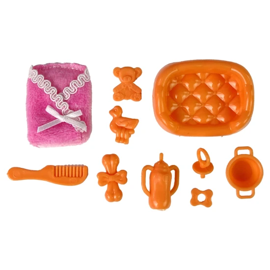 Nėščia lėlė taškuota balta suknele su mamos rinkiniu Lėlės ir žaidimų rinkiniai