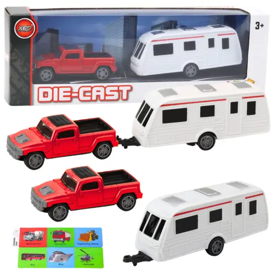 Set of Metal Car with Camper Trailer Red Žaisliniai automobiliai