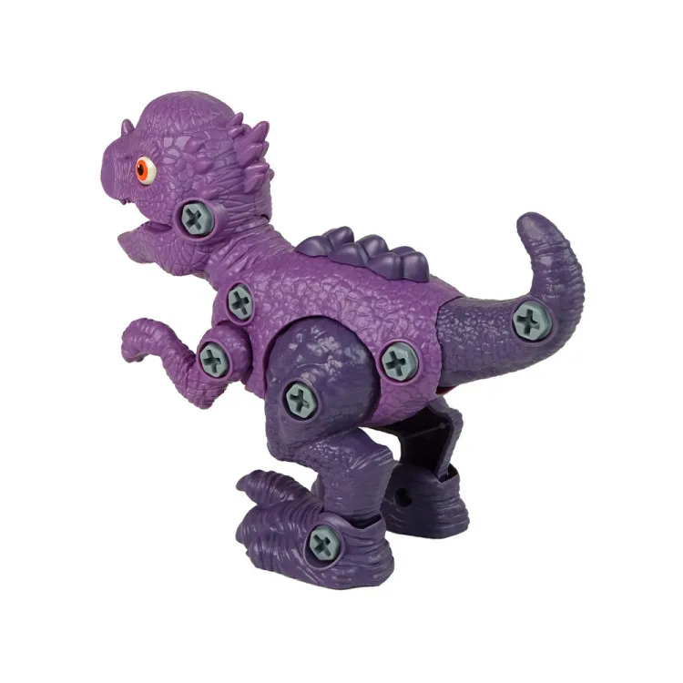 Mėlynas dinozauro kiaušinis su išardomu violetiniu dinozauru Dinozaurai