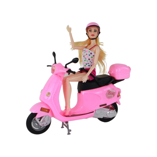 Lėlė su motorolerio komplektu. Lėlės ir žaidimų rinkiniai