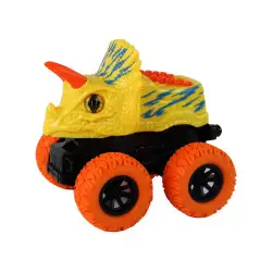Geltonos spalvos dinozauro formos automobilis