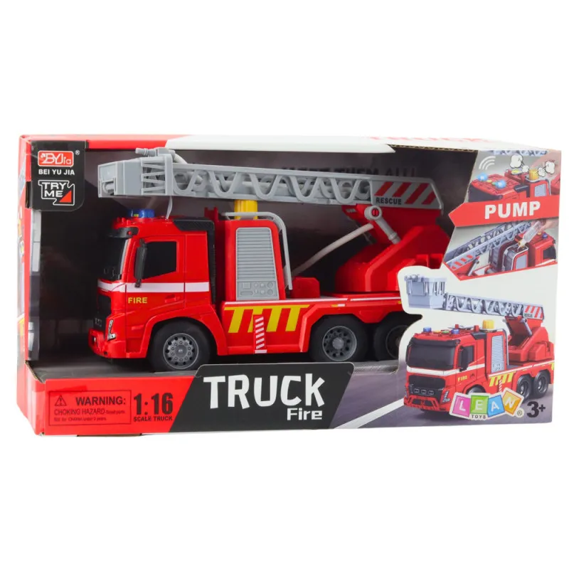 Fire Truck Fire Department Ladder Lights Sounds Water Spray 1:16 Žaisliniai automobiliai