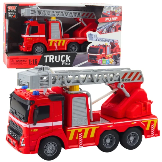 Fire Truck Fire Department Ladder Lights Sounds Water Spray 1:16 Žaisliniai automobiliai