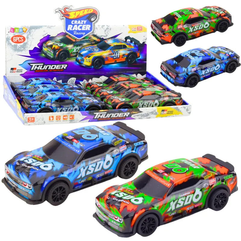 XS06 Race Car Drive Lights Sounds Orange Blue Žaisliniai automobiliai