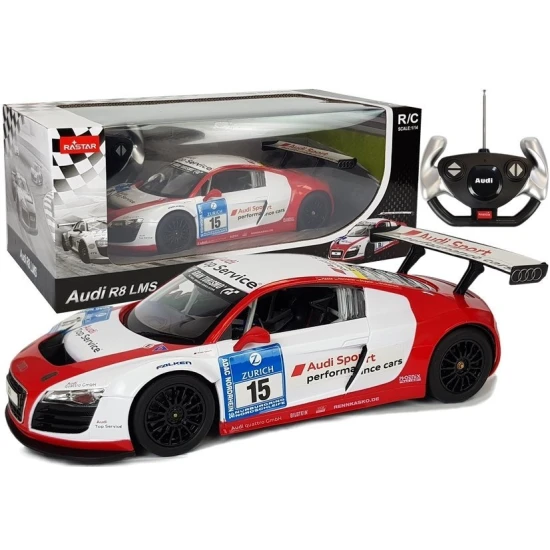 Automobilis R/C Audi R8 LMS Rastar 1:14 Baltai raudonas Radijo bangomis valdomi žaislai