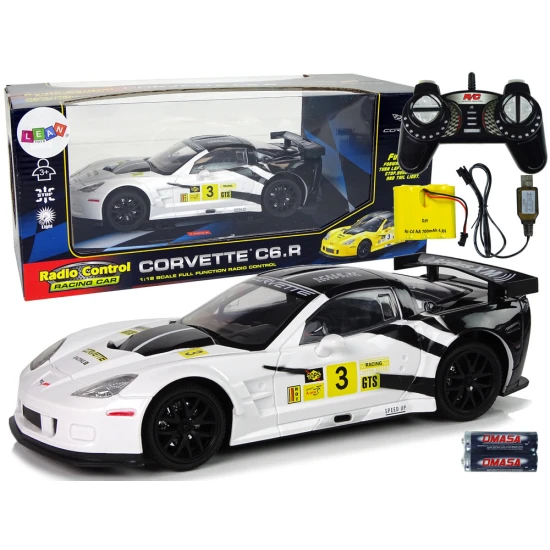 Lenktyninis sportinis automobilis R/C 1:18 Corvette C6.R baltas 2.4 G žibintai Radijo bangomis valdomi žaislai